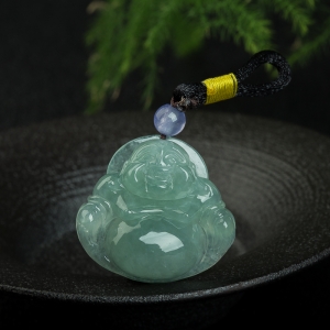 糯冰种晴水翡翠弥勒佛吊坠