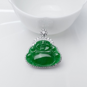 18K糯种翠色翡翠佛吊坠