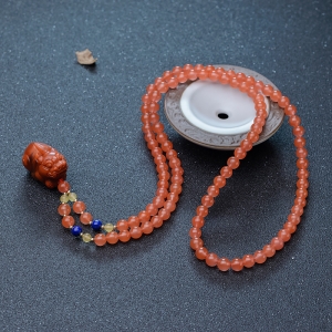 柿子红南红貔貅项链