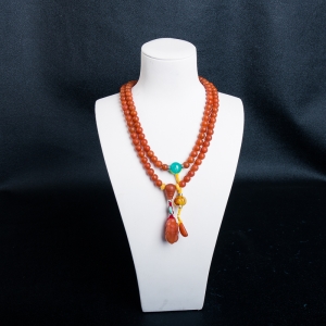 柿子红南红108项链