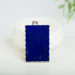 银镶紫蓝色青金石无事牌吊坠