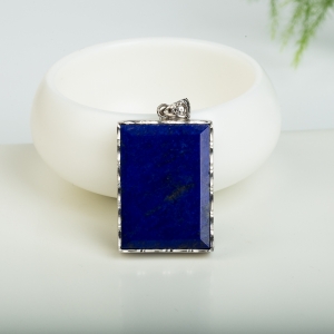 银镶紫蓝色青金石无事牌吊坠