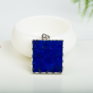 银镶紫蓝色青金石无事牌吊坠