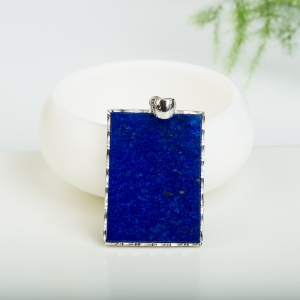 银镶紫蓝色青金石无事牌吊坠