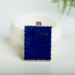 银镶紫蓝色青金石无事牌吊坠