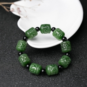 山料和田碧玉桶珠单圈手串