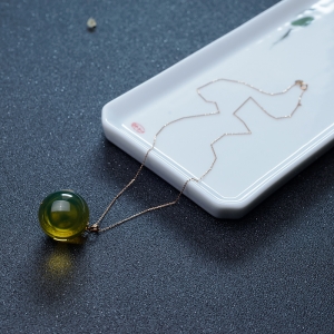 18K墨西哥蓝珀圆珠项链