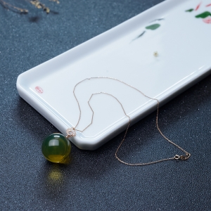 18K墨西哥蓝珀圆珠项链