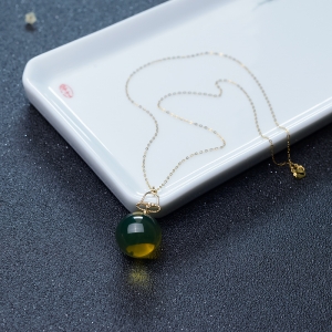 18K墨西哥蓝珀圆珠项链