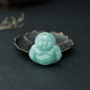糯种浅绿翡翠弥勒佛吊坠