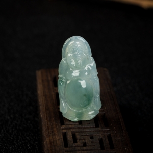 糯冰种飘花翡翠逍遥佛吊坠