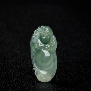 糯冰种飘花翡翠逍遥佛吊坠