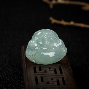 糯冰种翡翠弥勒佛吊坠
