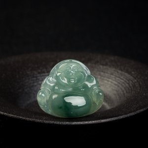 油青种飘花翡翠弥勒佛吊坠