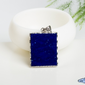 银镶紫蓝色青金石无事牌吊坠