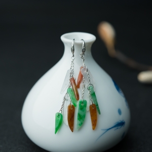 18K糯冰种三彩翡翠红红火火耳环