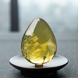 墨西哥蓝珀山水意境吊坠