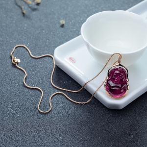 18K玫红碧玺佛项链