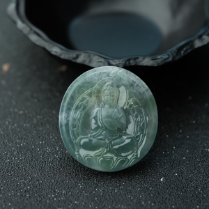冰种飘花翡翠佛吊坠