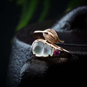 18K糯冰种翡翠福禄戒指