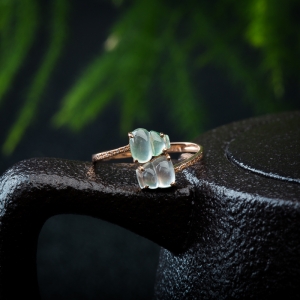 18K糯冰种翡翠福禄戒指