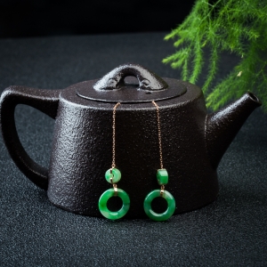 18K糯种飘翠翡翠平安扣耳坠