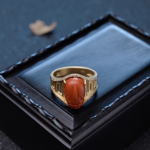 18K柿子红南红貔貅戒指