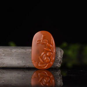 柿子红南红荷塘清趣吊坠