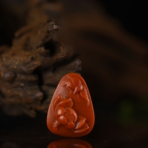 柿子红南红荷塘清趣吊坠