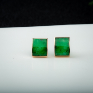 18K糯种深绿翡翠耳钉