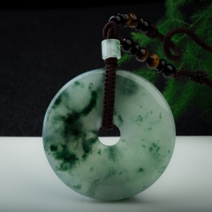 糯冰种飘花翡翠平安扣吊坠