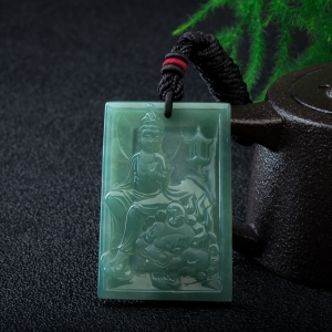 糯冰种深绿翡翠地藏菩萨吊坠