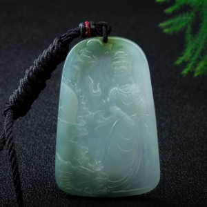 糯种灰绿翡翠龙头观音吊坠