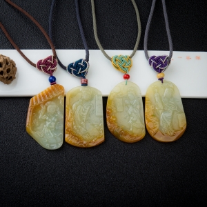 糯种黄翡四大美女吊坠套装