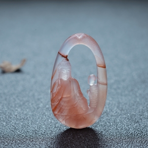 冰飘料南红镂空悟道吊坠