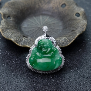 18K糯种飘翠翡翠弥勒佛吊坠