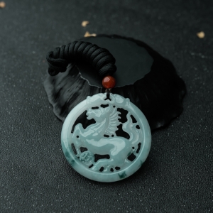 糯冰种飘花翡翠马到功成吊坠