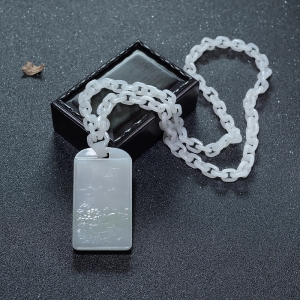 山料和田白玉山水意境项链