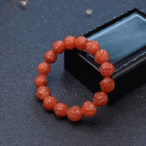 柿子红南红佛头珠单圈手串