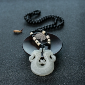 山料和田白玉龙凤呈祥吊坠