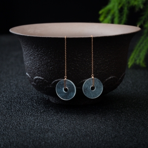 18K冰种翡翠平安耳坠