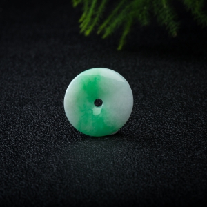 豆种飘翠翡翠平安扣吊坠