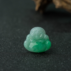 糯种苹果绿翡翠弥勒佛吊坠
