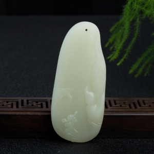 籽料和田白玉鸳鸯送福吊坠