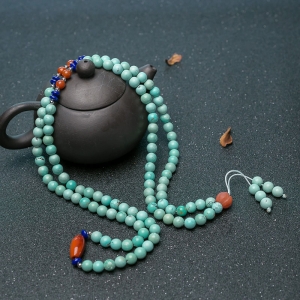 6.9mm中高瓷铁线浅蓝绿松石108佛珠