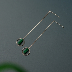 18K糯种翠绿翡翠耳环