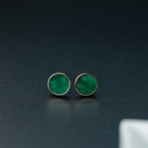 18K糯种翠绿翡翠耳钉