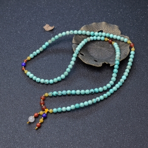 6.4mm中高瓷铁线蓝绿松石108佛珠