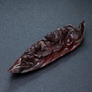 鸡血红小叶紫檀数钱摆件