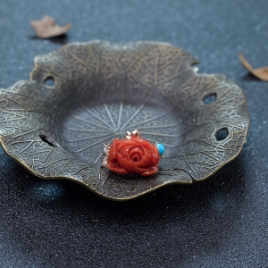 18K沙丁珊瑚牡丹花戒指